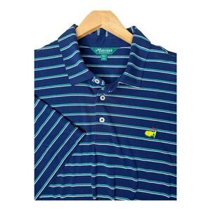 Masters Classics Polo Shirt Mens XL Augusta Golf Club Navy Striped Pima Cotton